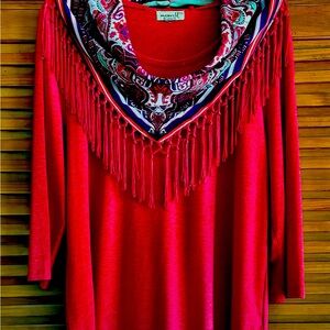 Ladies red shirt with scarf - XL